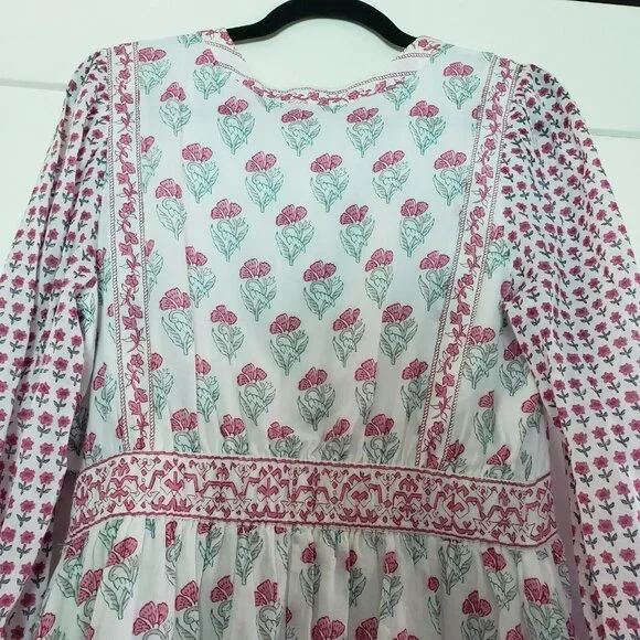 NWOT Haute Hippie Long Sleeve Dress Boho Lined Floral‎ Cotton Rayon Size Small - Picture 5 of 13